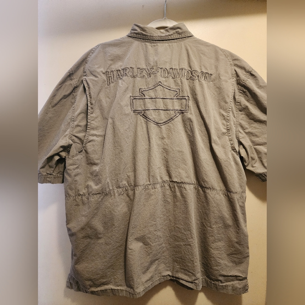 Harley-Davidson Mesh Lined Short Sleeve Shirt in Khaki